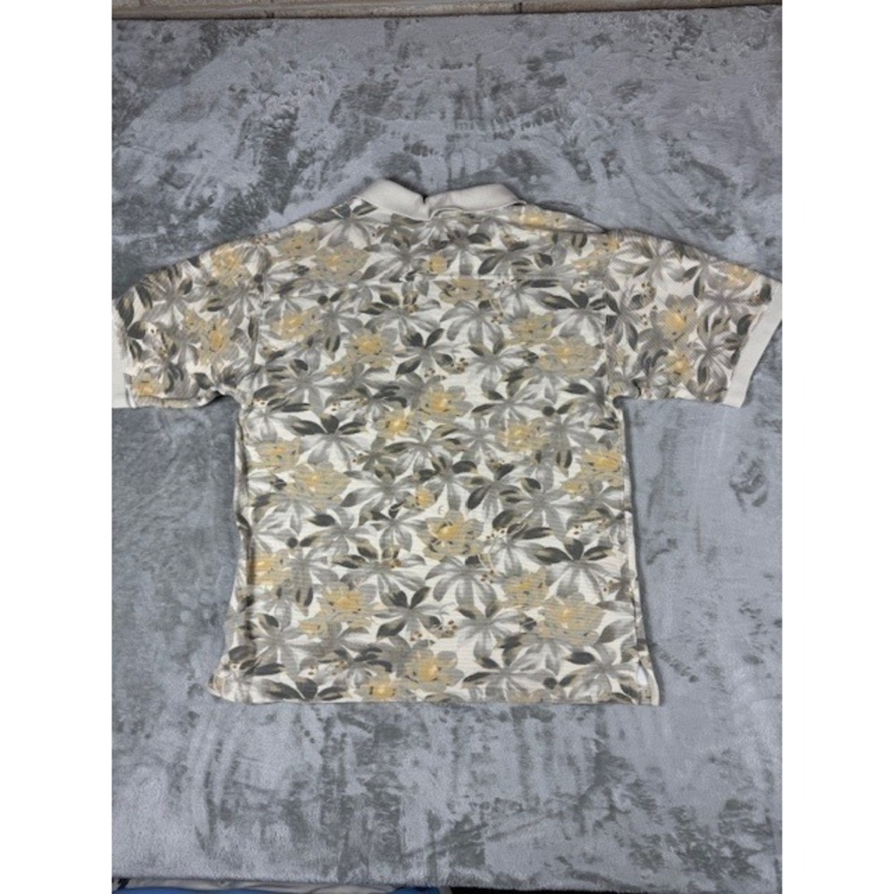 Tommy Bahama Mens Ribbed Cotton Tropical Floral‎ Polo Shirt Beige Gray Medium - Picture 5 of 9